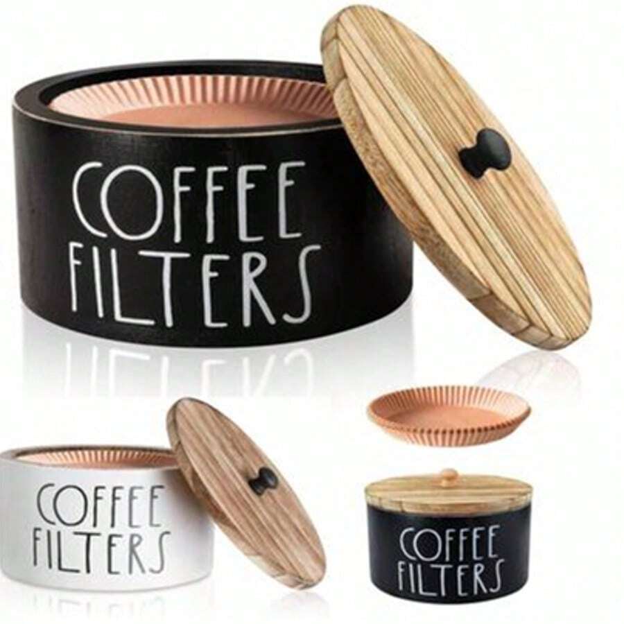 Coffee Filter Holder Wood Coffee Filter Storage Container Coffee Filter Dispenser With Lid Rustic Farmhouse Coffee Filter Organizer Basket Accessories For Coffee Bar Counter Decor Gift Back To School - 彩色 - 查看 1