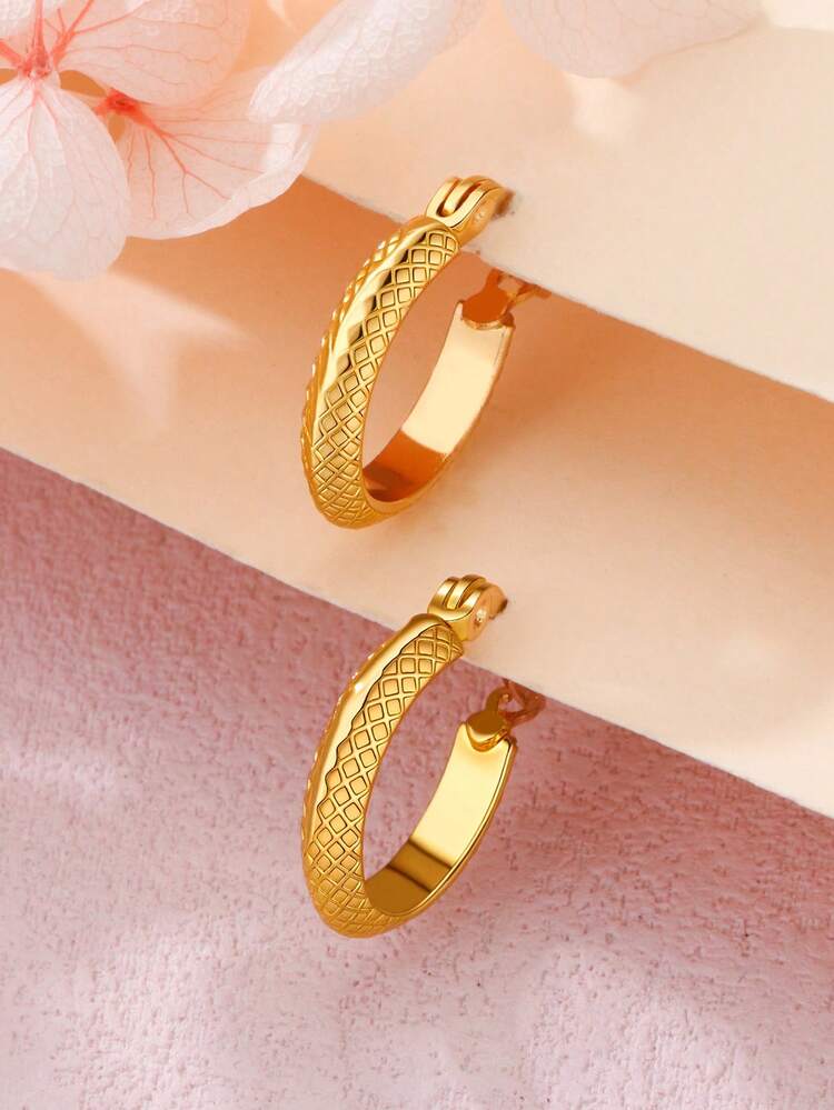 1 طقم / 3 قطع من أقراط الحلقة السميكة عالية الجودة من الفولاذ المقاوم للصدأ بتصميم كلاسيكي، قلادة دائرية فارغة فاخرة وبسيطة، طقم مجوهرات راقي - الذهبي - مشاهدة 4