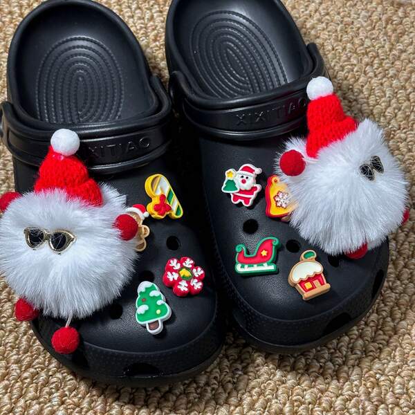 10 Stücke/Set Weihnachts-Plüschkugel Cartoon Dekorationen, schöne Schuhzubehör, geeignet für Valentinstag und Weihnachten