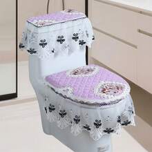 Universal Fit Toilet Seat Cover Set With Lace Edge Decorative Toilet Seat Protector Toilet Lid Cover Warmer - Màu tím hoa cà - Xem 5