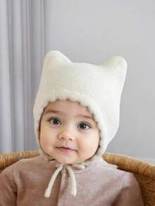1件装3-12个月婴儿白色针织双角帽，秋冬保暖婴儿帽，可爱卡通婴儿帽系列 - 1PC - 查看 14