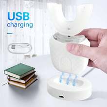 U型无线电动牙刷，360°超声波牙齿美白灯，硅胶自动电动牙刷