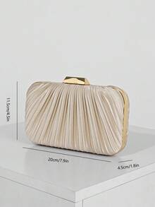 女士优雅/奢华褶皱缎面盒状手拿包，浪漫婚礼派对手提包，迷人/精致晚礼服钱包，简约杏色盒状包，配有可拆卸链条肩带，是节日的理想礼物 - 杏色 - 查看 5