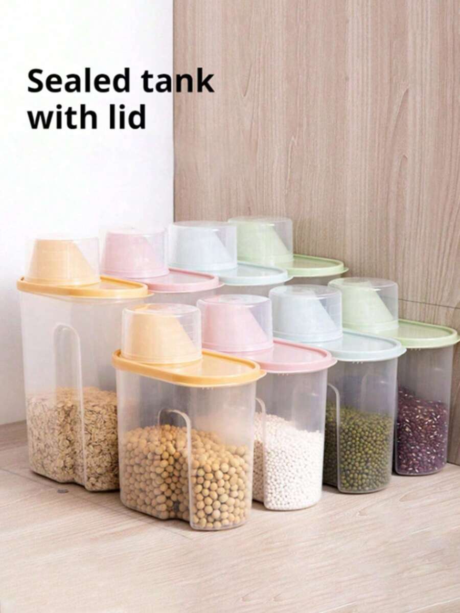 1.9kg/2.5kg Plastic Dog Cat Food Storage Container With Measuring Cup. Airtight And Waterproof Jar. Pet Accessories. Pet Food Storage Box (Large Capacity) - Multicolor - View 1