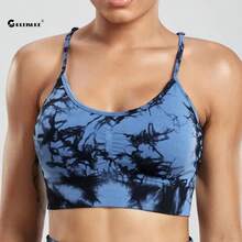 CHRLEISURE-Sujetador deportivo Tie Dye para mujer, ropa interior deportiva con almohadilla para el pecho, camiseta sin mangas de entrenamiento ajustada elástica, chaleco atlético, ropa de gimnasio - Azul profundo - Ver 10