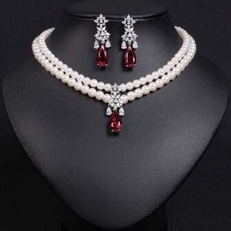 3pcs/Set, Multi-Color Options/Fashionable/Elegant/Bohemian Style, Women's Jewelry, Women's Necklace, Handmade Beaded, Double-Layer Pendant, Shell Material, Zirconia Inlaid, Pearl Necklace, Earrings, Y2K, Suitable For Women, Holiday/Party/Anniversary/Autumn & Winter Necklace, Fashion Accessory | Pearl Jewelry, Necklace Set, Gift