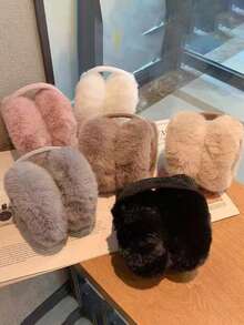 FADZOYLE 1个白色可折叠蓬松羊毛耳罩，可爱女士耳罩，可调节头带带保暖内衬，冬季耳罩 - 細桿-白色 - 查看 4