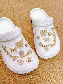 14pcs Gold Heart, Butterfly, Bow, Star, Starfish Shoe Clips, Multifunctional Shoe Accessories For Women's Sandals, Slippers, Beach Bags, Ideal For Holidays And Birthday Party Gifts