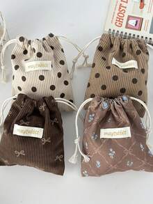 1个灯芯绒花朵/蝴蝶结抽绳袋，可爱多功能收纳袋，适用于化妆品、旅行、居家使用，便携式化妆包，护肤品、珠宝、口红、润唇膏、指甲油、发夹、钱包、卫生巾等，邮轮旅行必备，宿舍必备，生日礼物，伴娘礼物，母亲节礼物，教师节礼物，情人节礼物