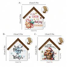 1pc Christmas Desktop Decor, House Shaped Wooden Block Design, Home Decor For Living Room And Bedroom, Office Desk Ornament, Christmas Gift, Home Decoration - Multicolor - View 3