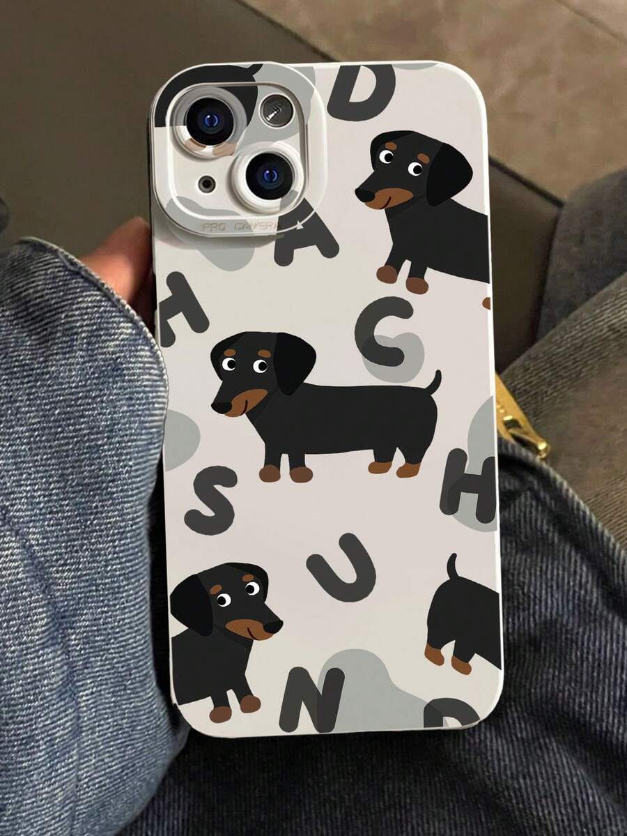 Funda de silicona líquida para teléfono móvil con patrón de perro salchicha lindo, protección de Body completo, a prueba de golpes y caídas, de goma suave TPU