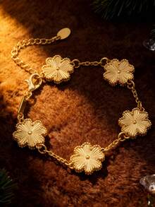 1件优雅女士幸运四叶草手链，百搭奢华设计，情人节、母亲节礼物