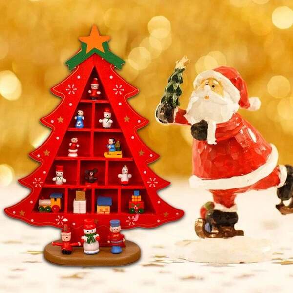 S/M/L Wooden Cartoon Christmas Tree Desktop DIY Christmas Tree With Decorations For Casual Tabletop, Fireplace, Display Rack