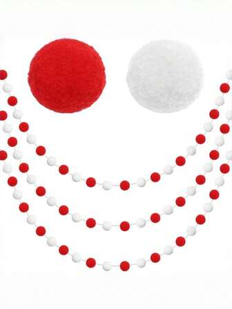 20/40 件 2 米长红色和白色圣诞装饰品，圣诞绒球花环，毛毡球花环，适用于圣诞节学校教室壁炉墙壁家庭派对挂饰