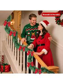 13pcs 5.5M Christmas Garland, Christmas Tinsel Garland With Red Bows For Indoor Outdoor And Home Decor, Christmas Metallic Twist Garland Xmas Tree Decorations For Holiday Wedding Party Supplies