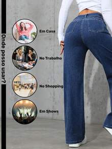 Wide Leg Jeans, Women's High Waist, Premium Fabric, Comfortable, Dark Blue - Dark Wash - View 4