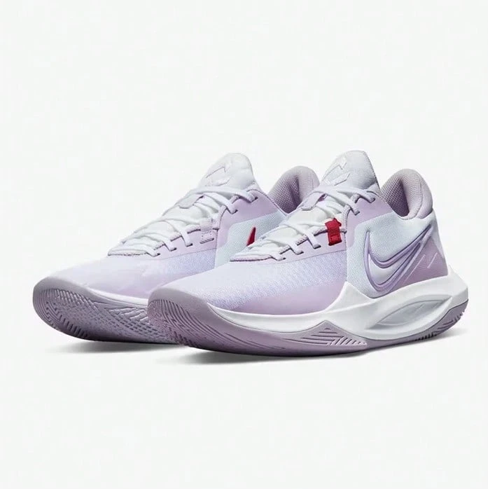 Nike Precision 6 防扭减震男子篮球鞋,新款耐磨强包裹支撑稳定球场低帮篮球鞋,时尚薰衣草优雅配色户外休闲篮球鞋,篮球爱好者必备 DD9535-100 - 白紫色 - 查看 1