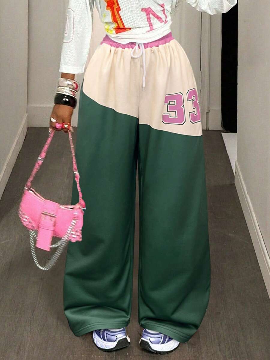 In Autumn And Winter, The New Sports Street College Style Plus Size Number Print Drawstring Waist Pants Are Suitable For Music Festivals, Concerts, Stages And Stage Performances, Daily Travel