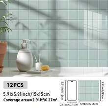 12pcs/Set 5.91x5.91/7.87x7.87inch Fresh Style Home & Kitchen Decor Stickers, PVC Self-Adhesive Faux Ceramic Tile Wall Stickers, Waterproof, Oil-Proof, Easy To Clean, Suitable For Living Room, Bedroom, Kitchen, Bathroom Wall Decor, Cabinet Surface, Furniture Renovation