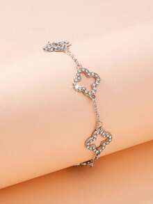 1pc Elegant Party Style Lucky Clover Girl Rhinestone Bracelet, Valentine's Day Gift, Mother's Day Gift - Silver - View 3