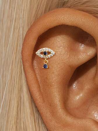 EleRunis 1PC 925 Sterling Silver Devil's Eye Flat Back Stud Cartilage Helix Piercing Fine Jewelry For Daily Wear Wedding Party Engagement Anniversary Valentine's Day