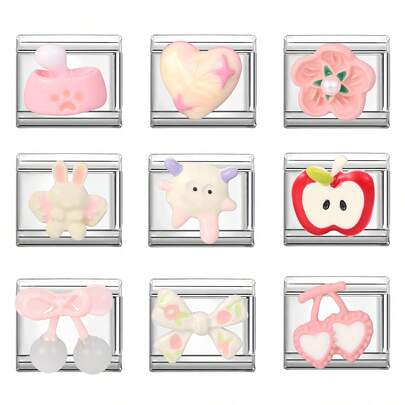 1pc (Single, Unassembled) Elegant Adhesive Jewelry Suitable For Birthday And Anniversary Gifts, Silvery Series With Exquisite Apple, Butterfly, Floral And Fairy Element D Trendy Modular Necklace, Bracelet, Ring Accessories