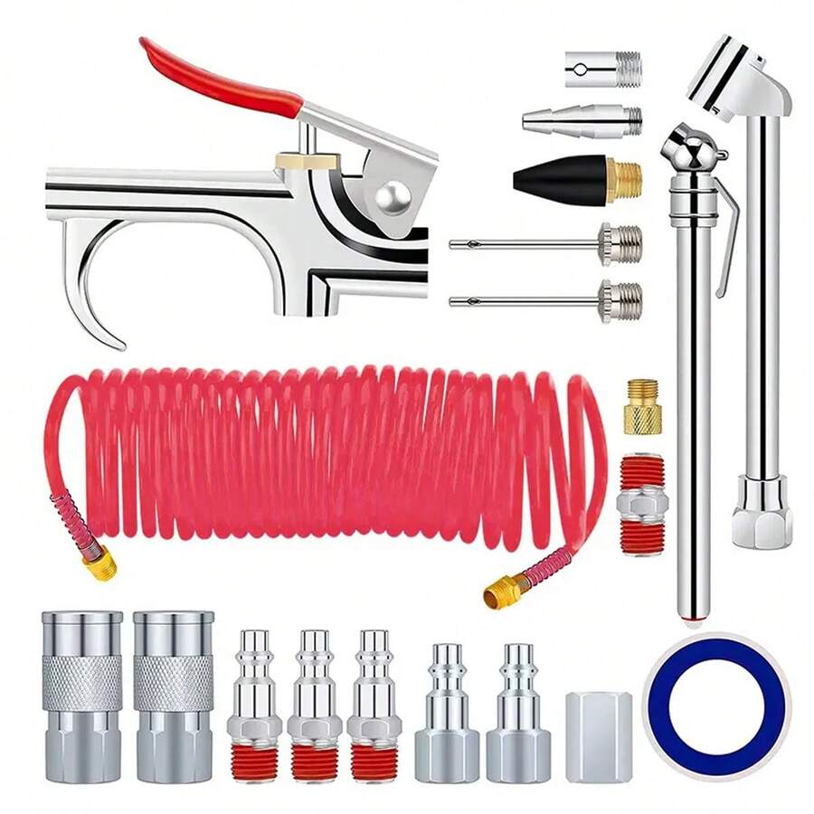 Kit De Compresor De Aire De 20 Piezas Con Manguera - Rojo - Ver 1