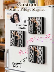 1pc Custom Music Album Fridge Magnet, Customized Magnet For Refrigerator, Customizable Photo Album Refrigerator Magnet, Personalized Music Player With Photo, Song, Album Cover, Fridge Magnet Can Play Songs, Custom Gift, Personalized Gift