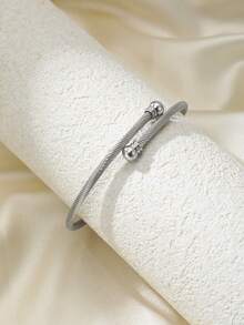 2pcs Simple & Fashionable Stainless Steel Geometric Clover Bangle & Ring Set, And Suitable For Daily Commute Valentines