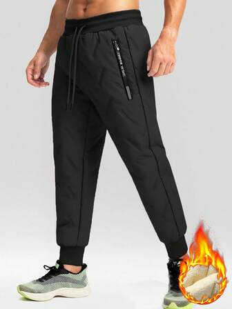 冬季大码男士保暖内衬厚休闲裤，适合日常穿着、户外、徒步旅行、运动、秋冬