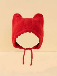 1件装3-12个月婴儿白色针织双角帽，秋冬保暖婴儿帽，可爱卡通婴儿帽系列 - 1PC - 查看 12