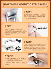 1 Pair/Set CC Curly Magnetic False Eyelashes Kit With Professional Eyelash Curler, Reusable, No Glue Needed, Ideal For Lazy People, Natural Cartoon Lash Applicator Mixed Design, 3D Volume Fake Lash Strips Charming Eye-Lifting Lash Extension Set Suitable For Daily Wear, Work, Study, Travel, Party, Women's Gift, Women's Christmas Gift - Black - View 5