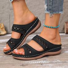 女式矫形坡跟凉鞋 夏季时尚 2025 露趾厚底凉鞋 休闲一脚蹬凉鞋 沙滩凉鞋