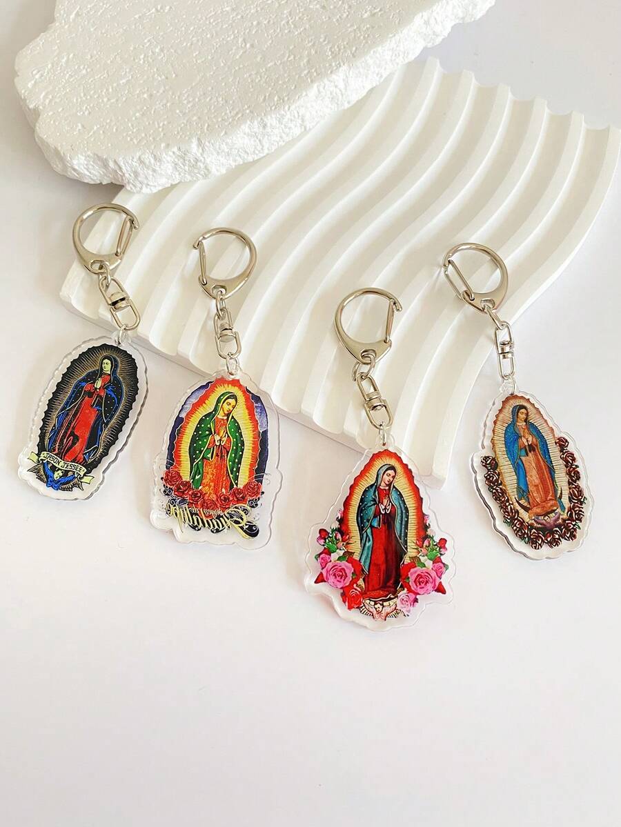 1pc Acrylic Retro Catholic Pendant Keychain Of Our Lady Of Guadalupe, Virgin Mary Pendant Keyring Decor For Women, Bag Charms, Jewelry Accessories, Car Keychain Accessories, Lobster Claw Keychain, Best Gifts For Birthday Or Holiday