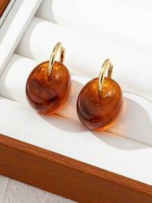 1 Pair Amber Oval Resin Tie Dye Earrings, Unique Elegant Elegant Fashion Earrings For Women Daily Wear - Amber - View 3