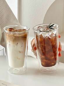 400ml Double Wall Insulated Glass Cup, Transparent High Borosilicate Heat Resistant Coffee Mug, Office Tea Cup, Juice Glass, Suitable For Summer, Alcohol, Matcha, Glass - Clear - View 8