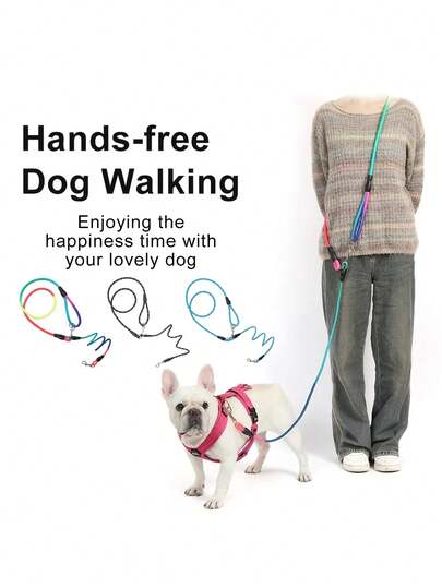 1PC Reflective Polyamide Dog Leash, Adjustable Crossbody Bungee, Hands-Free Walking & Running, Shock Absorption, Under 121.92 Cm For Small & Large Dogs