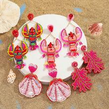 1 Pair Handmade Bohemian Style Beaded Ocean Creature Pendant Earrings, Cute Handcrafted Beaded Earrings For Spring/Summer Ocean Theme, Suitable For Beach, Vacation, Party Wear, High-Quality Jewelry Gift For Women. Handmade Items May Have Slight Color And Style Variations.