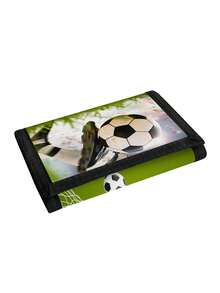 Kids/Teens Cartoon Football Pattern Trifold Wallet, Zipper Pocket Coin Purse With Key Chain, Durable Polyester Material, Suitable For Daily Use, Christmas, Birthday Gift - Multicolor - View 3