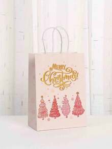 24 bolsas de regalo de Navidad rosas con estampados de Papá Noel y renos - Bolsas de papel kraft, adecuadas para regalos navideños, recuerdos de fiesta y compras - Excelentes para celebraciones de cumpleaños y manualidades