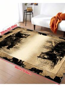 1 pièce Tapis vintage à motif d'ours noir, tapis à motif de forêt américaine, antidérapant, non pelucheux, lavable. Convient pour le salon, la chambre à coucher, la buanderie, la décoration d'intérieur