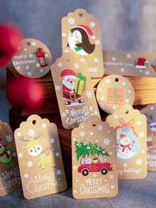 50 piezas de etiquetas de regalo con temática navideña, con diseños de Papá Noel, muñeco de nieve y renos, etiquetas decorativas adecuadas para fiestas de invierno, Año Nuevo y decoración de envoltorios de regalos de Navidad