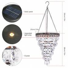 HUYIENO Solar Hanging Chandelier 6-Tier Crystal Outdoor Hanging Lantern With Warm LED Lights & 5ft Strip Waterproof For Garden, Patio, Gazebo, Wedding, Party Decoration - 6層 - 查看 9
