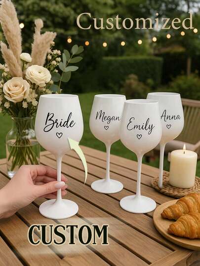 Personalized Acrylic Plastic Champagne Flute, Bridal Party Gift, Bridesmaid Wine Glass, Bachelorette Party Cup, Wedding Decor Stylish, Adorable, Colorful Custom, Personalized, Unique Ideal Gifts For Her Friends, Son, Daughter, School Students