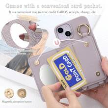 Notebook Style One Shoulder Fashion Smartphone Protective Case, Shoulder Strap, Ring Holder, Notebook Style Mirror, Women, Lightweight, PU Leather Smartphone Protective Case With Stand Function, Horizontal Stand Function, Wallet, Ring Holder, Adjustable Length, Zipper, Lightweight, Shock-Resistant