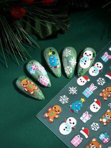 Christmas Santa Claus Nail Stickers 5D Self-Adhesive Snowman Candy Cane Elk Tree Flower Design Nail Art Supplies Winter Xmas Nail Sticker Nail Art For Women Girls DIY Decorations Decor