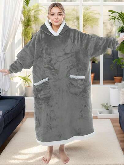 1 件法兰绒超大 48 英寸宽松休闲连帽可穿戴毛毯，适合男女，圣诞节抱抱