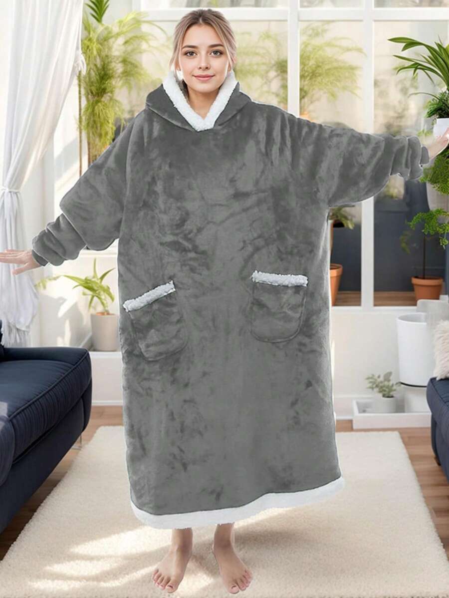 1pc Flannel Oversized 48-Inch Loose Casual Hooded Wearable Blanket Suitable For Men And Women, Christmas Huggle