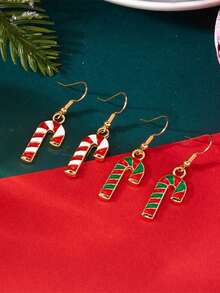 1 Pair, Colorful Cartoon Striped Santa Claus Christmas Crutches, Alloy Oil-Dripping Creative Christmas Earrings, Christmas Accessories, Suitable For Ladies To Attend Parties