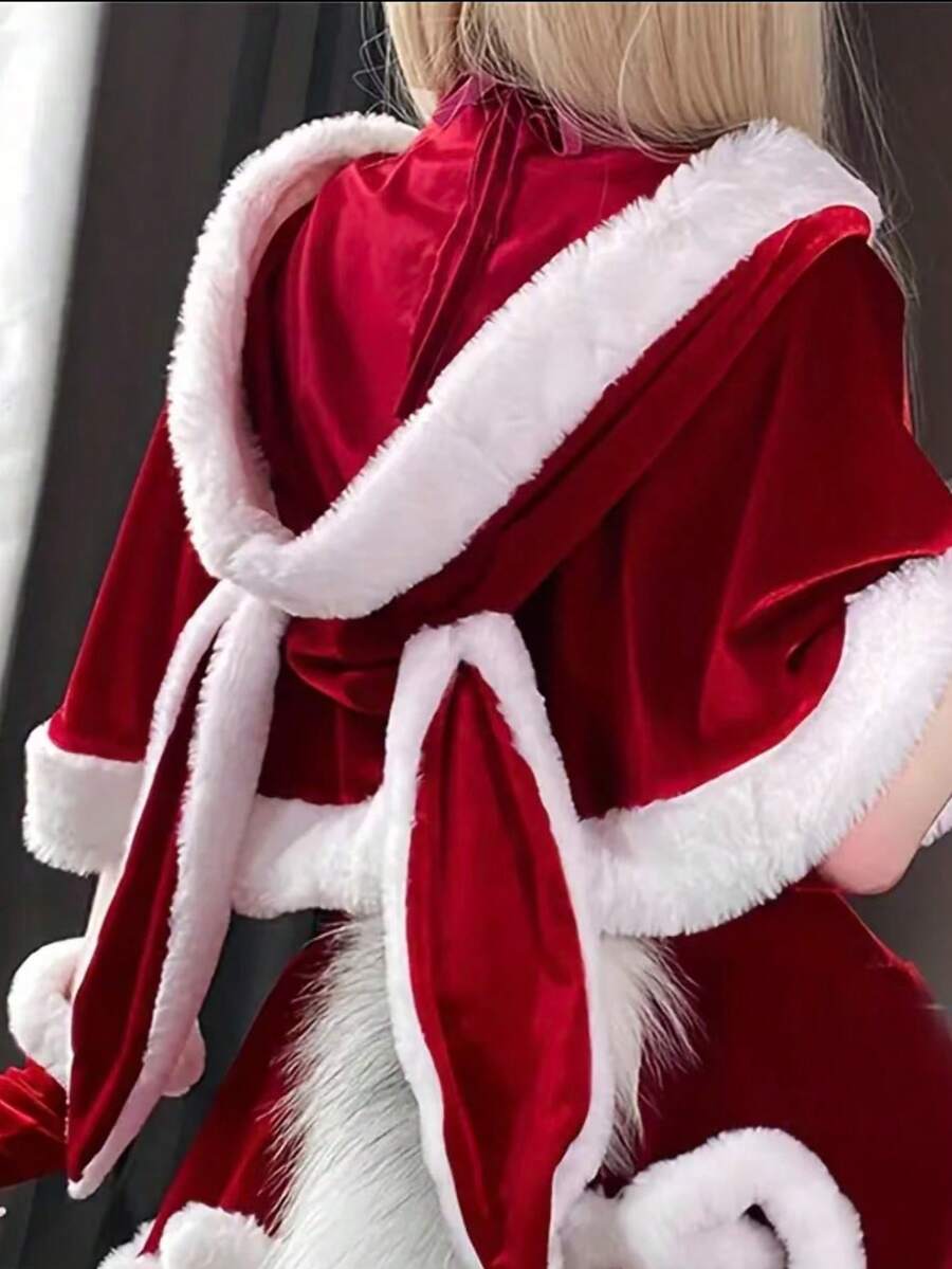 圣诞披风天鹅绒兔耳朵欧美连帽夏季红色披风圣诞节服饰配饰开衫 - 兔子 - 查看 1